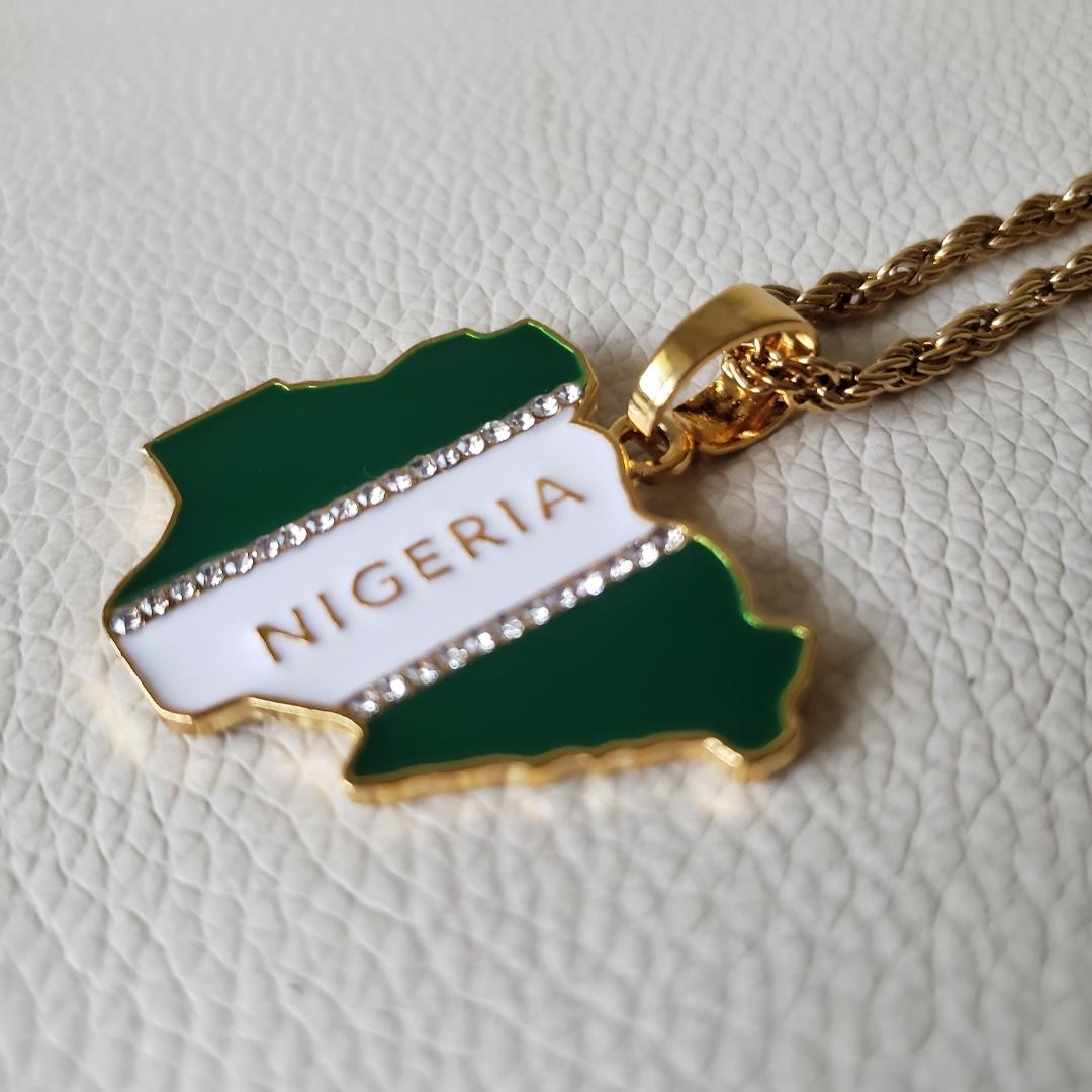 18K Gold-plated Nigeria Flag Necklace, Afrobeats Collection