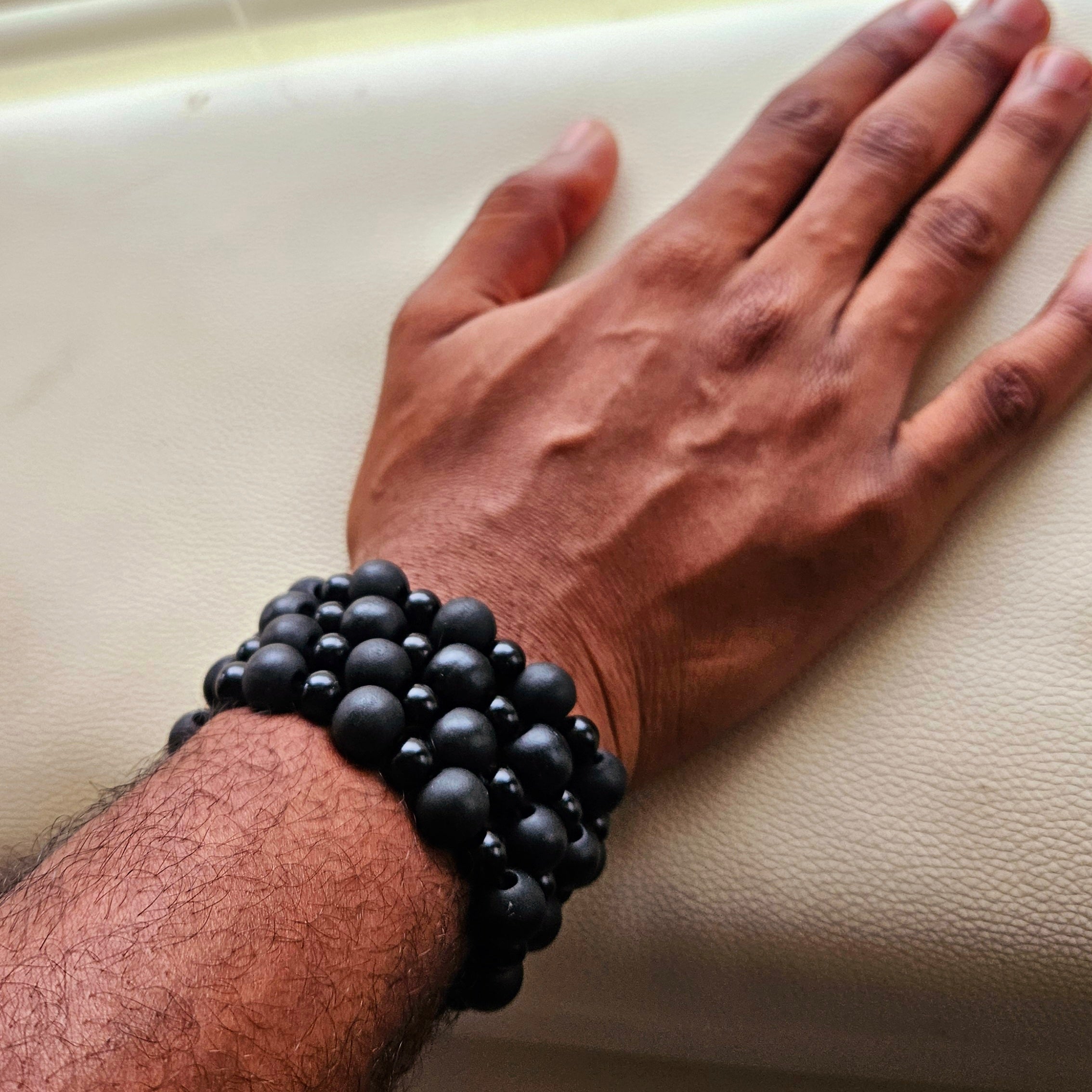 Men's Wooden Wrist Beads, 4pcs - Black