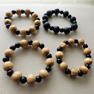 Men's Wooden Wrist Beads, 4pcs - Brown/Black