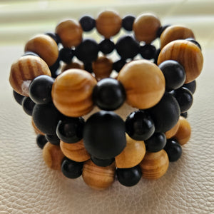 Men's Wooden Wrist Beads, 4pcs - Brown/Black