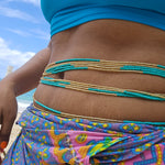 10 Pcs Turquoise & Gold Elastic Waist Beads – Waterproof & Vacation-Ready - NEW ARRIVAL
