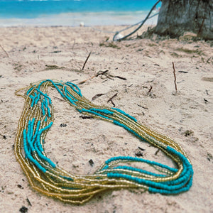 10 Pcs Turquoise & Gold Elastic Waist Beads – Waterproof & Vacation-Ready - NEW ARRIVAL