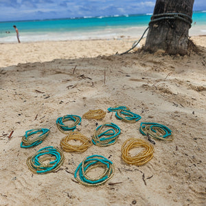 10 Pcs Turquoise & Gold Elastic Waist Beads – Waterproof & Vacation-Ready - NEW ARRIVAL
