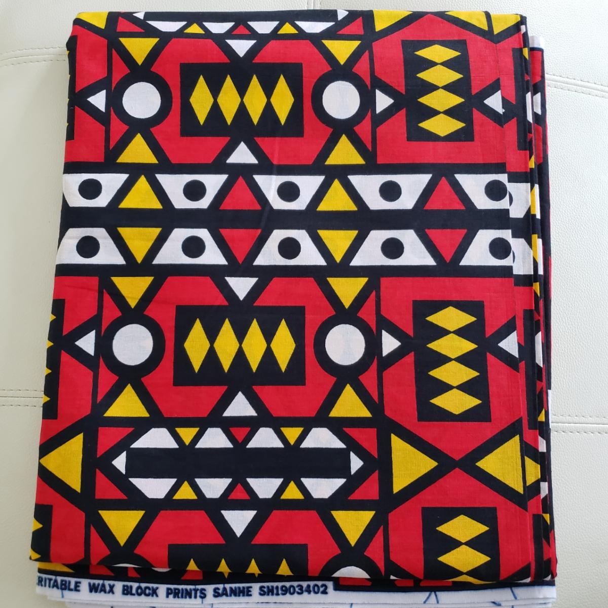 African Ankara Fabric, 6 yards (Red-Yellow-Black-White)