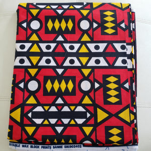 African Ankara Fabric, 6 yards (Red-Yellow-Black-White)