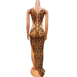 Leopard Print Rhinestones Dress, Gemstones Dresses (S to M)