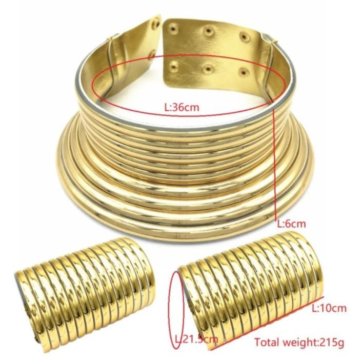 Gold Leather Choker & 2 Bracelets Set, Afrobeats Collection